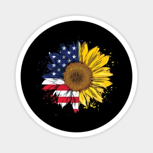 Women American Flag Sunflower Shirt 4th July Graphic Plus Size Magnet